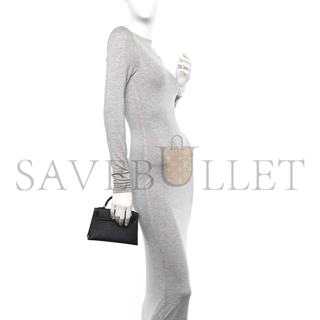 H**mes chevre mysore horseshoe mini kelly ii sellier black rose mexico (19*12*5.5cm)